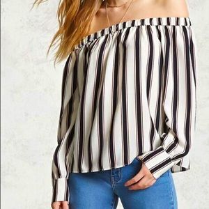 FOREVER21 OFF THE SHOULDER BLOUSE STRIP SHIRT TOP